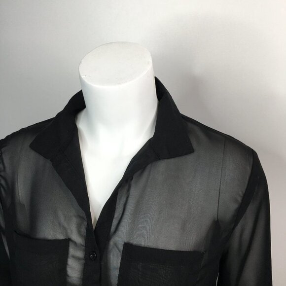 Ecko Unltd Black Button Down Open Back Sheer Blouse Top Size S - Picture 3 of 10
